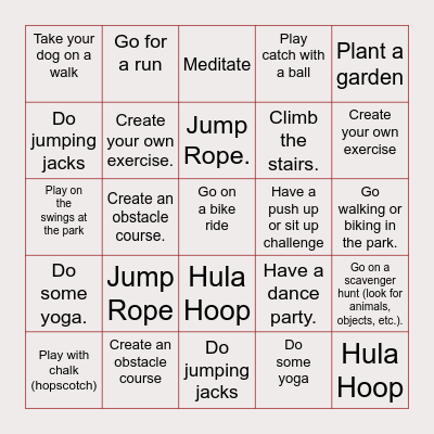 Fitness Bingo Card