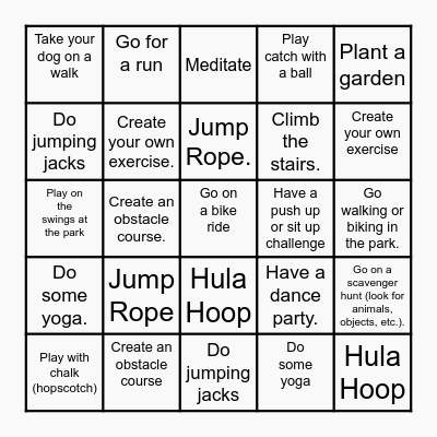 Fitness Bingo Card
