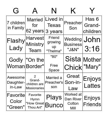 Thelma's 80th Birthday Bingo Card