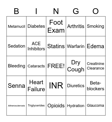 Medication Bingo Card