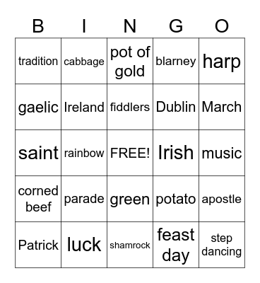 St. Patrick's Day Bingo Card