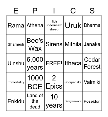 Greek Mythology Bingo Card