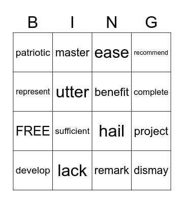 Vocabulary Bingo Card