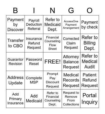 Customer Service BINGO Card