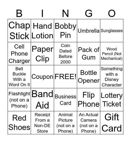 Dept. of State Bingo Hunt Bingo Card