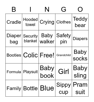 Baby Shower Bingo Card