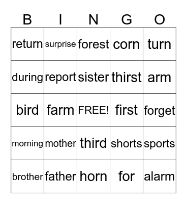 2nd Grade - Memory Words Bingo Card