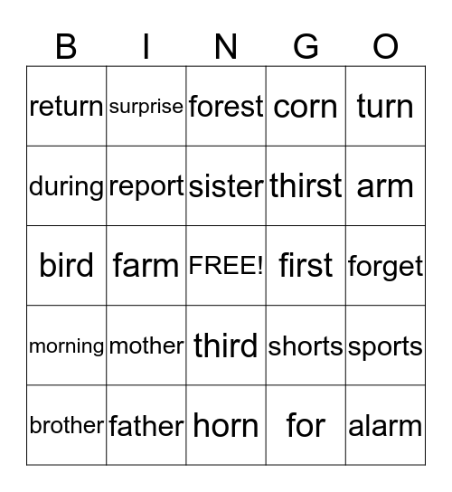 2nd Grade - Memory Words Bingo Card