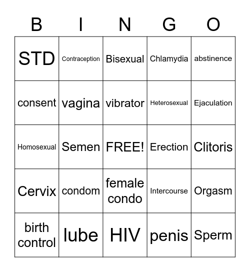 Sexual Health Bingo  Bingo Card