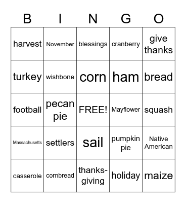 Thanksgiving  Bingo Card