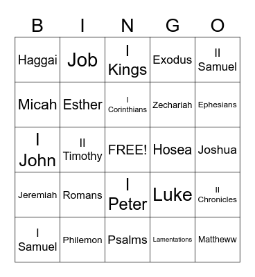 Bible Book Bingo Card