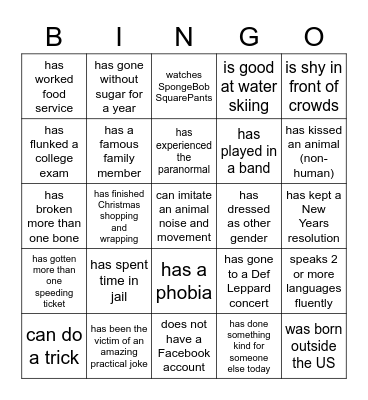 Getting to know you Bingo Card