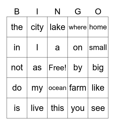 PCI Bingo Words 1-25, Sight Word Bingo for PCI, PCI Bingo Card