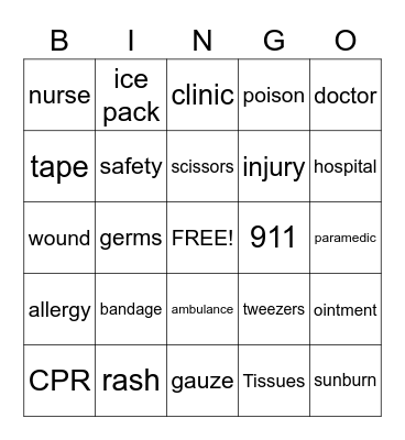 First Aid Bingo Card