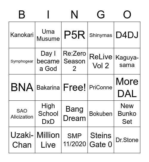 Weiss Side of Hype Stream Bingo Card