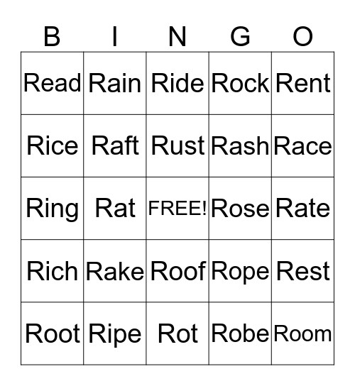 R- WORDS Bingo Card