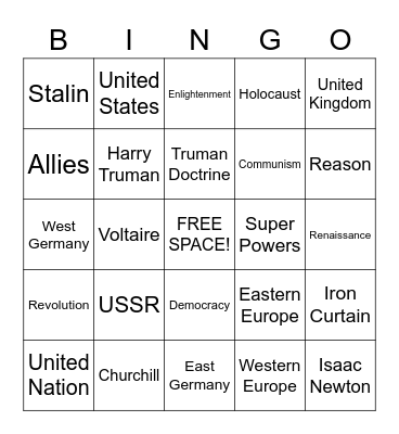 History Review Bingo Card