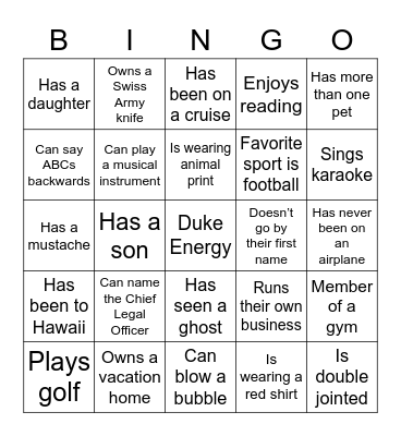 Get to Know You... Bingo Card