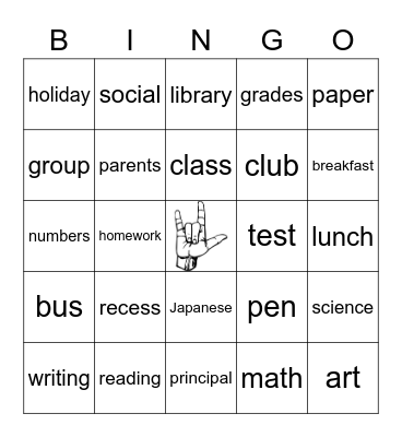 Fingerspelling Bingo Card