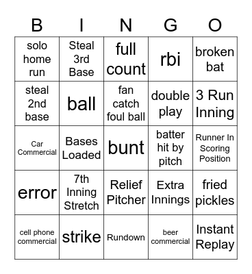 Baseball Bingo  Bingo Card