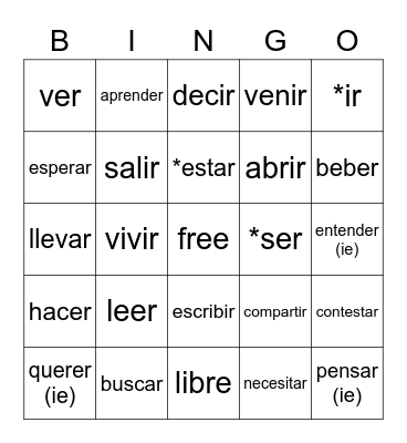 Spanish Bingo  Bingo Card