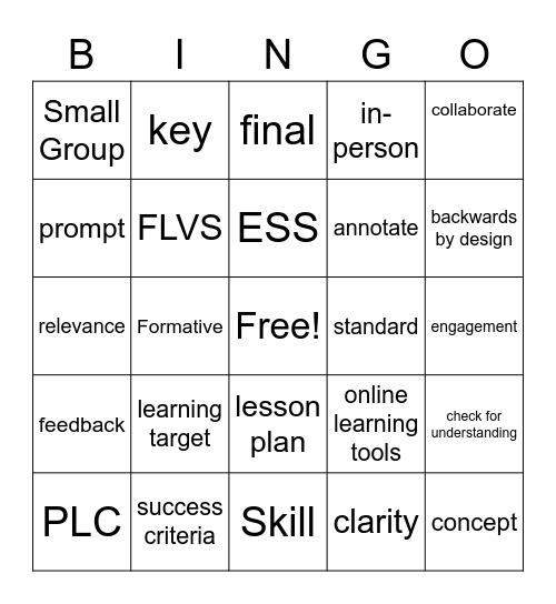 ELA Bingo Card