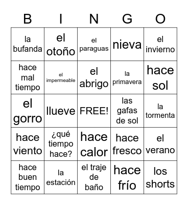 Spanish Bingo Card