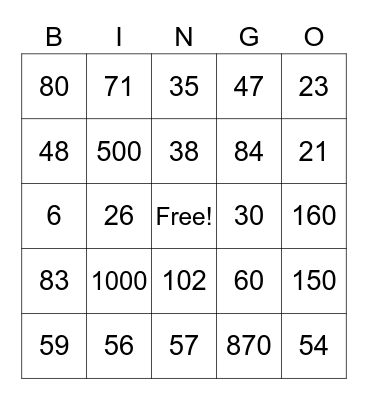 STOP Addition Bingo Card