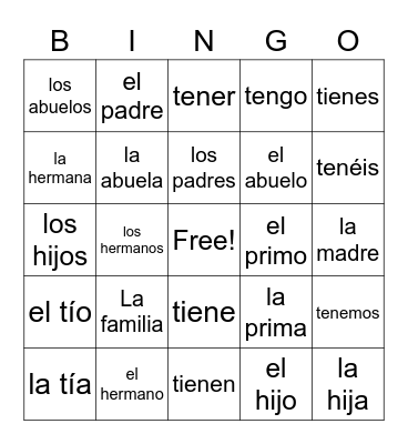 Spanish Bingo Card