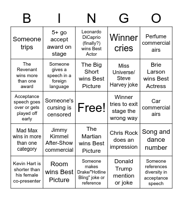 Oscars Bingo Card