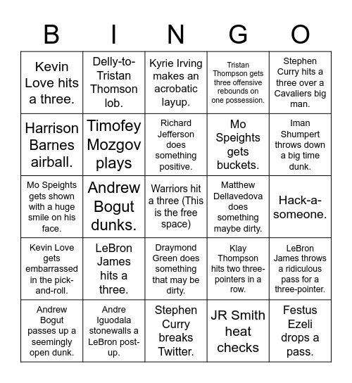 NBA Finals Bingo Card