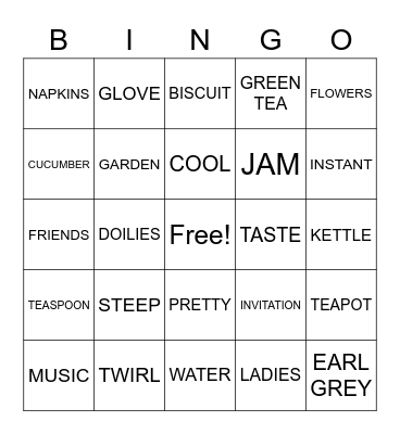 TEA PARTY Bingo Card