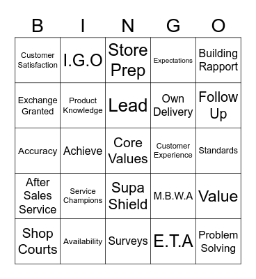 Customer Service Week 2016 Bingo Card