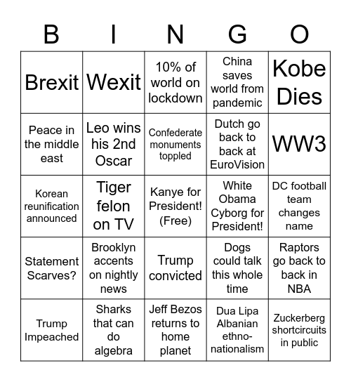 2020 Bingo Card