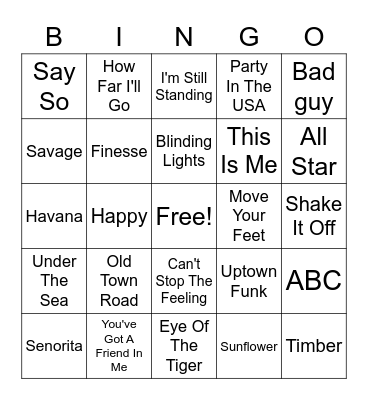 Music Bingo Card