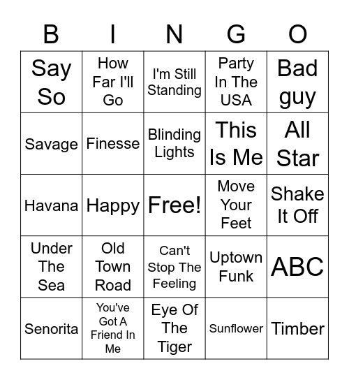 Music Bingo Card