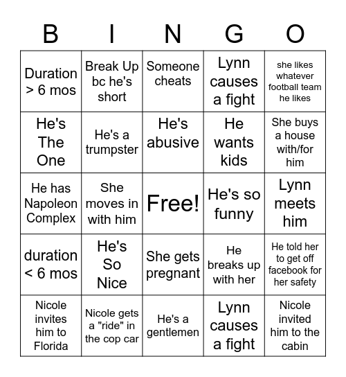 Break-Up Bingo Card