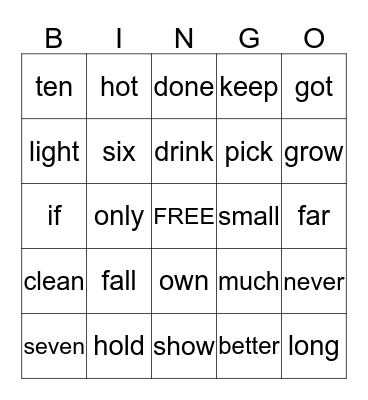 3rd Grade Dolch Words Bingo Card