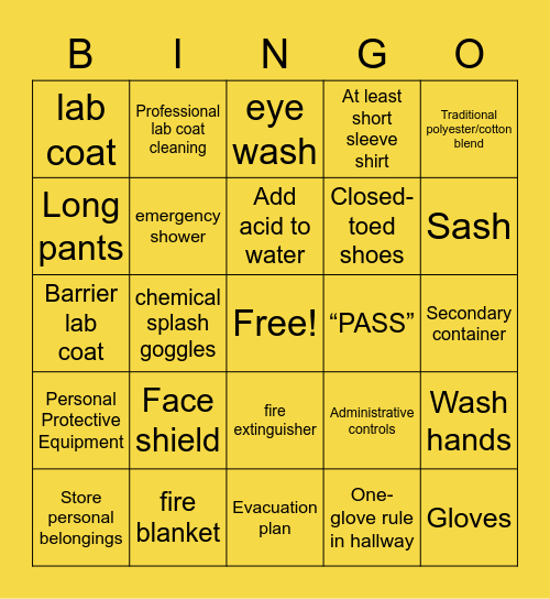 Camp Omicron - Lab Safety Bingo Card