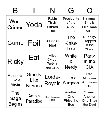 Total-Quiz.com Presents Radio Bingo: Radio Bingo Weird Al Bingo Card