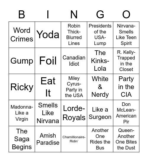 Total-Quiz.com Presents Radio Bingo: Radio Bingo Weird Al Bingo Card