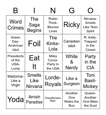 Total-Quiz.com Presents Radio Bingo: Radio Bingo Weird Al Bingo Card