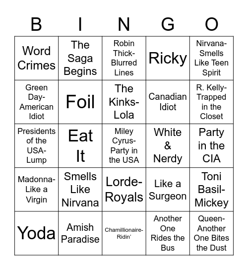 Total-Quiz.com Presents Radio Bingo: Radio Bingo Weird Al Bingo Card