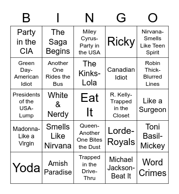 Total-Quiz.com Presents Radio Bingo: Radio Bingo Weird Al Bingo Card