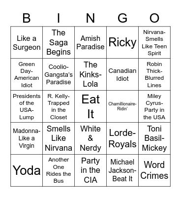 Total-Quiz.com Presents Radio Bingo: Radio Bingo Weird Al Bingo Card