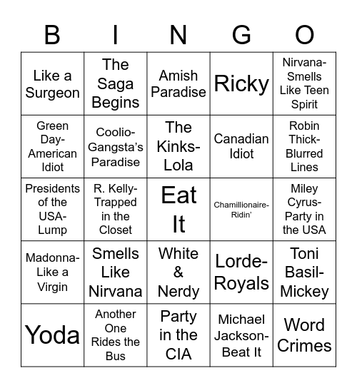 Total-Quiz.com Presents Radio Bingo: Radio Bingo Weird Al Bingo Card