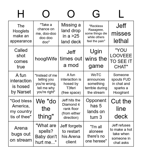 Jeff Hoogland Magic Stream Bingo Card