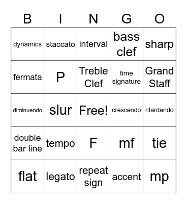 Bing Music Bingo level 1 Bingo Card