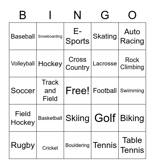 Sports Bingo!! Bingo Card