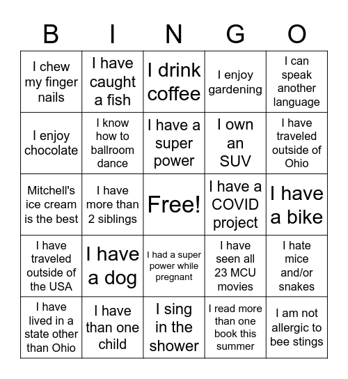 Essentials "Get-to-Know You" Bingo Card